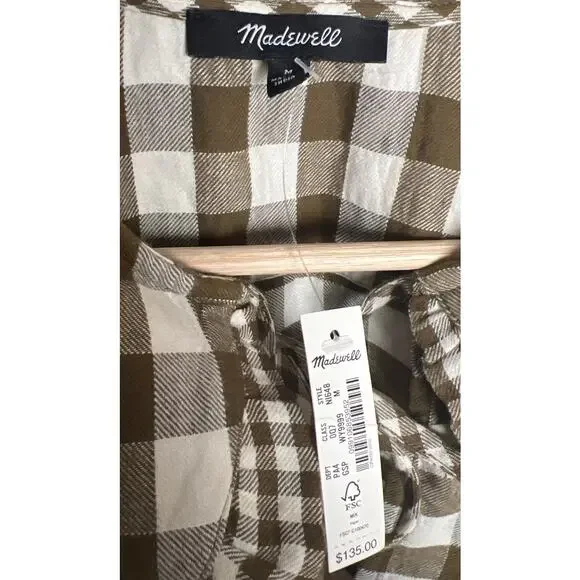 Madewell Medium NWT Gingham Collared Puff Sleeve Mini Dress Brown - Picture 3 of 6